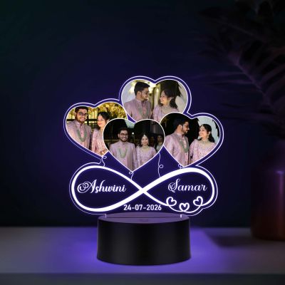 Personalised Couple Photo Collage LED Night Lamp with Infinity Symbol and Heart Design Multicolored Light Anniversary or Wedding Gift for Husband, Wife, or Partner